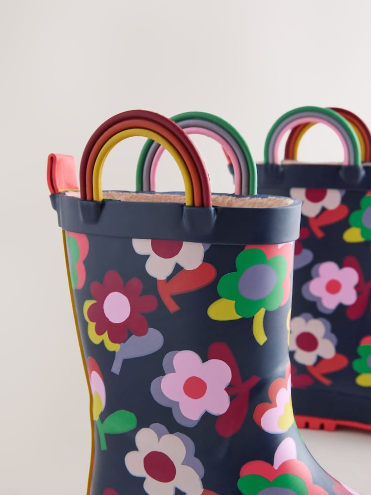Navy Floral Handle Wellies - Image 5 of 5 Navy Floral Handle Wellies - Image 5 of 5