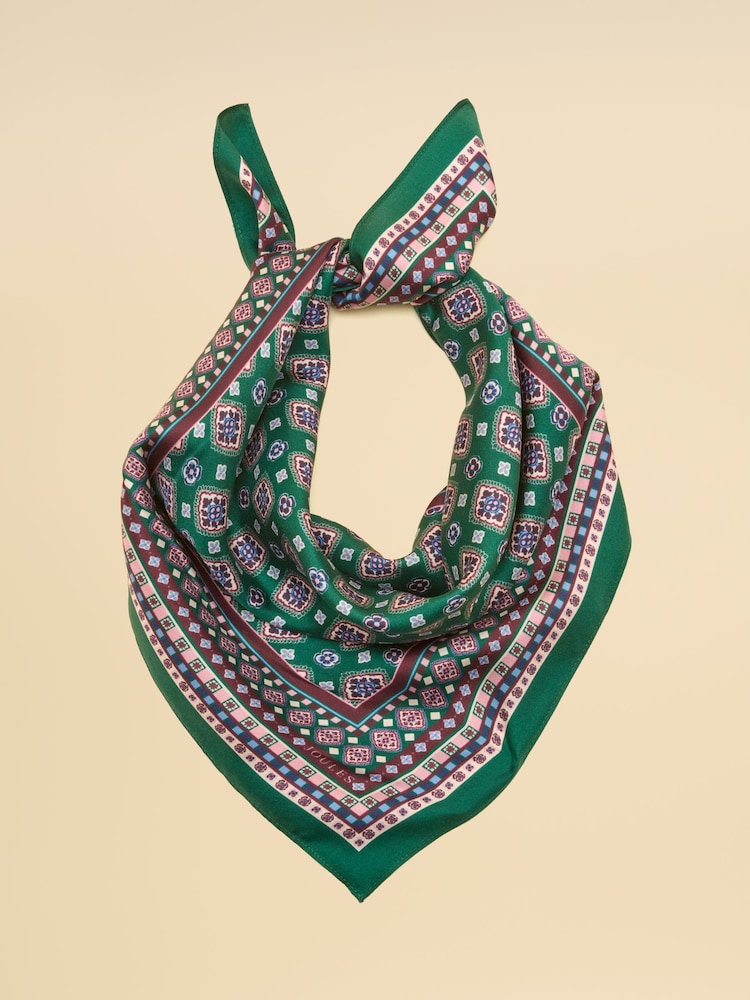 Joules Elsie Green 100% Silk Square Scarf - Image 1 of 1