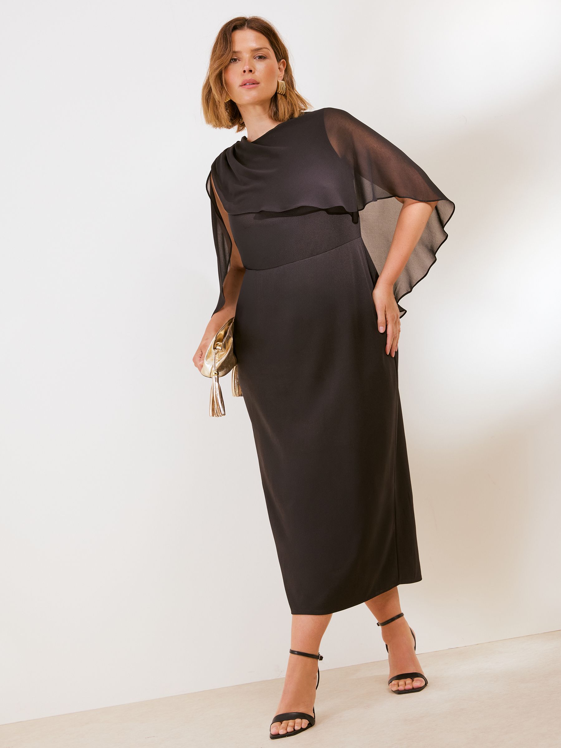 Buy Friends Like These Black Curve Asymmetric Cape Sleeveless Midi