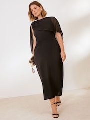 Friends Like These Black Curve Asymmetric Cape Sleeveless Midi Dress - Image 1 of 5