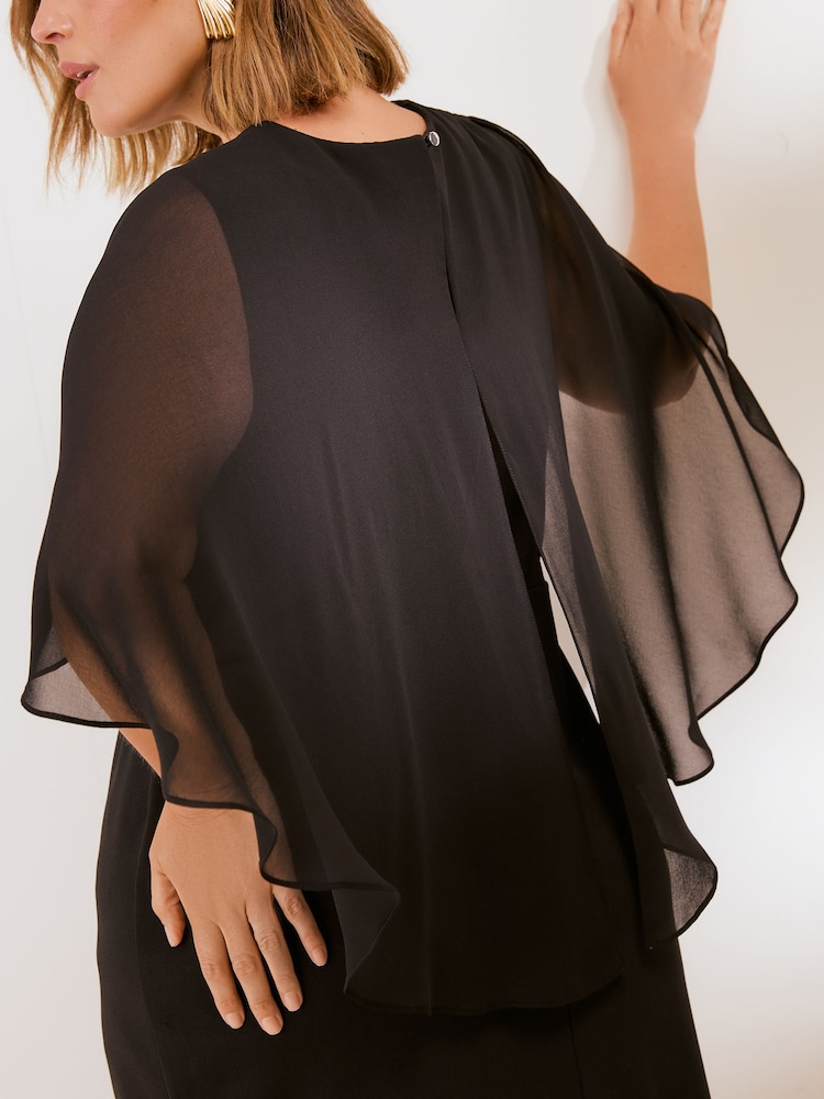 Friends Like These Black Curve Asymmetric Cape Sleeveless Midi Dress - Image 2 of 5