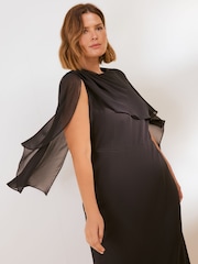 Friends Like These Black Curve Asymmetric Cape Sleeveless Midi Dress - Image 3 of 5