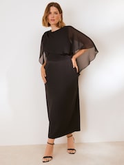 Friends Like These Black Curve Asymmetric Cape Sleeveless Midi Dress - Image 4 of 5
