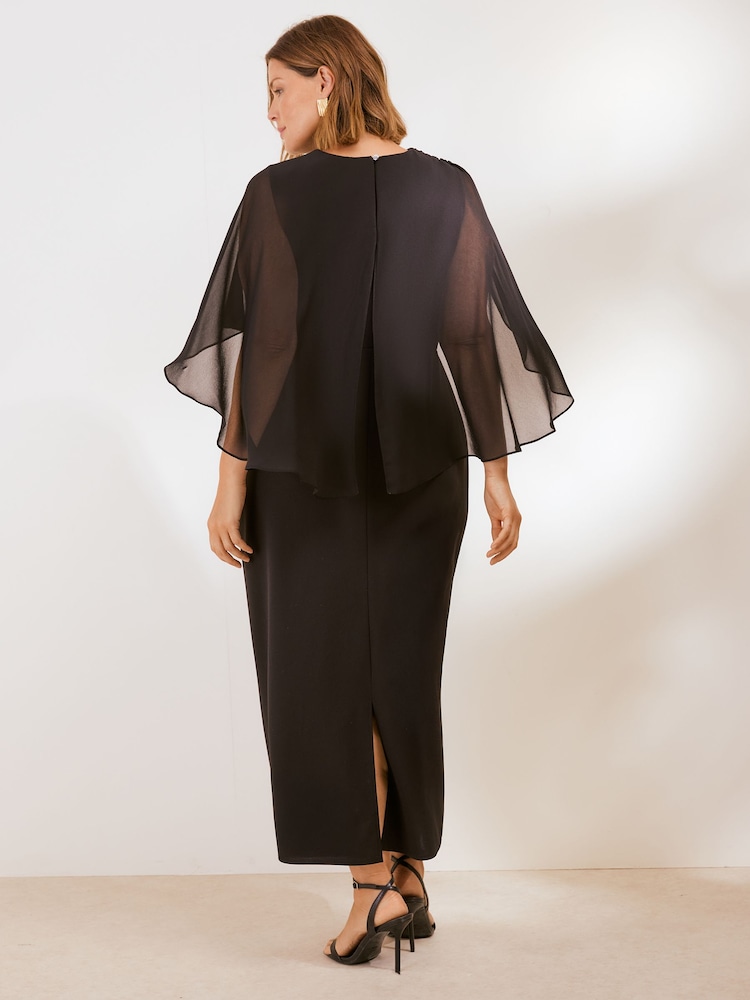 Friends Like These Black Curve Asymmetric Cape Sleeveless Midi Dress - Image 5 of 5
