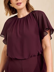Friends Like These Aubergine Purple Curve Chiffon Flutter Sleeve Jumpsuit - Image 3 of 5