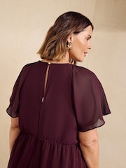 Friends Like These Aubergine Purple Curve Chiffon Flutter Sleeve Jumpsuit - Image 5 of 5