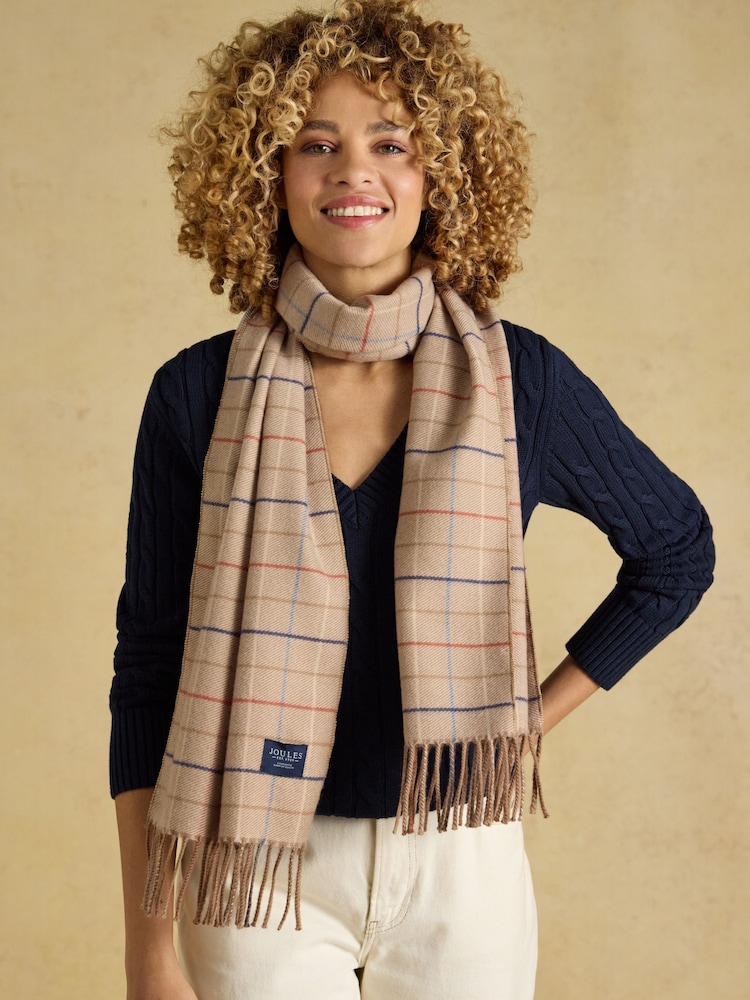 Joules Langtree Neutral Check Scarf - Image 2 of 6 Joules Langtree Neutral Check Scarf - Image 2 of 6
