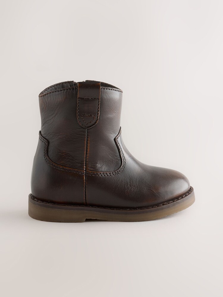 Chocolate Brown Standard Fit (F) Western Ankle Boots - Image 2 of 5 Chocolate Brown Standard Fit (F) Western Ankle Boots - Image 2 of 5