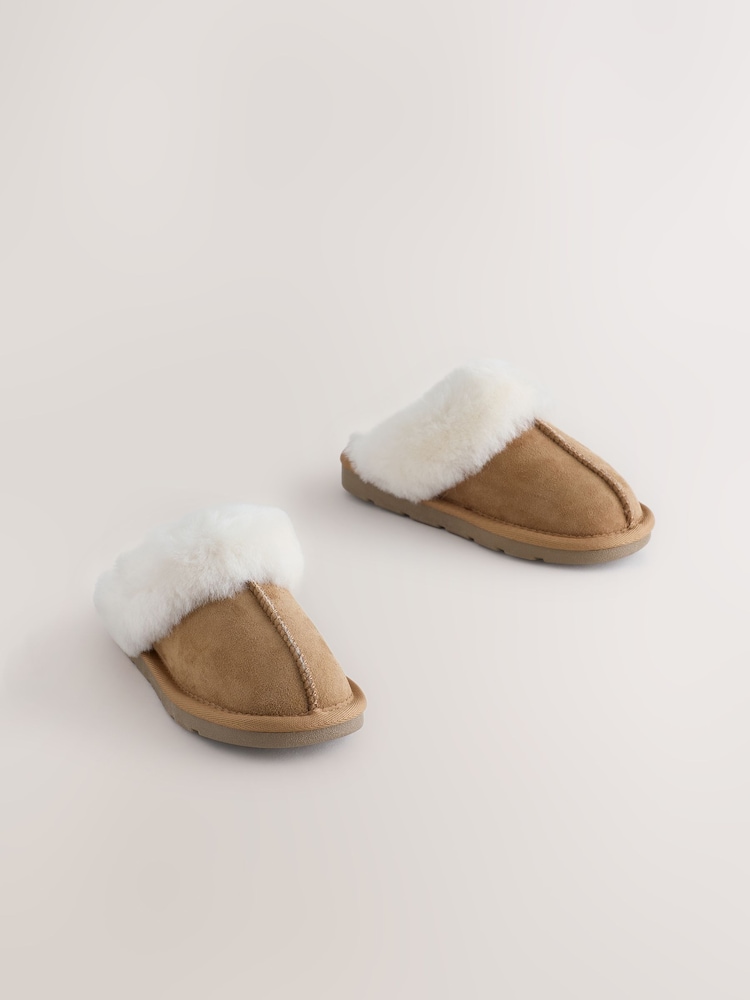 Marron fauve - Mules Chaussons en véritable peau de mouton - Image 1 de 5 Marron fauve - Mules Chaussons en véritable peau de mouton - Image 1 de 5