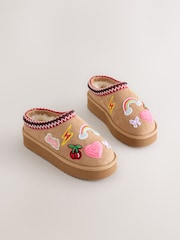 Tan Brown Badges Shoot Slippers - Image 1 of 5
