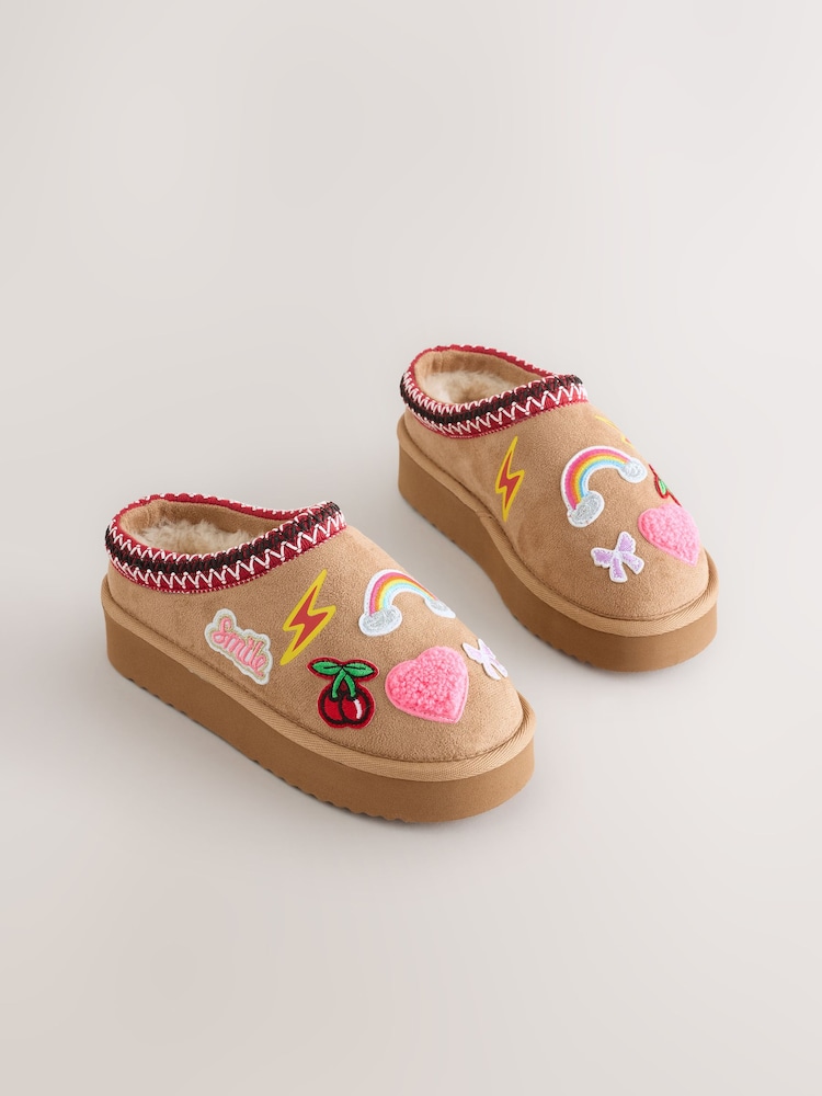 Tan Brown Badges Shoot Slippers - Image 1 of 5 Tan Brown Badges Shoot Slippers - Image 1 of 5