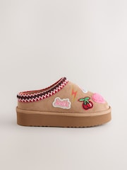 Tan Brown Badges Shoot Slippers - Image 2 of 5