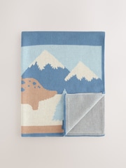 Blue/Brown Dino Scene Knitted Baby Blanket - Image 1 of 5