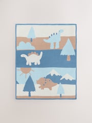 Blue/Brown Dino Scene Knitted Baby Blanket - Image 5 of 5