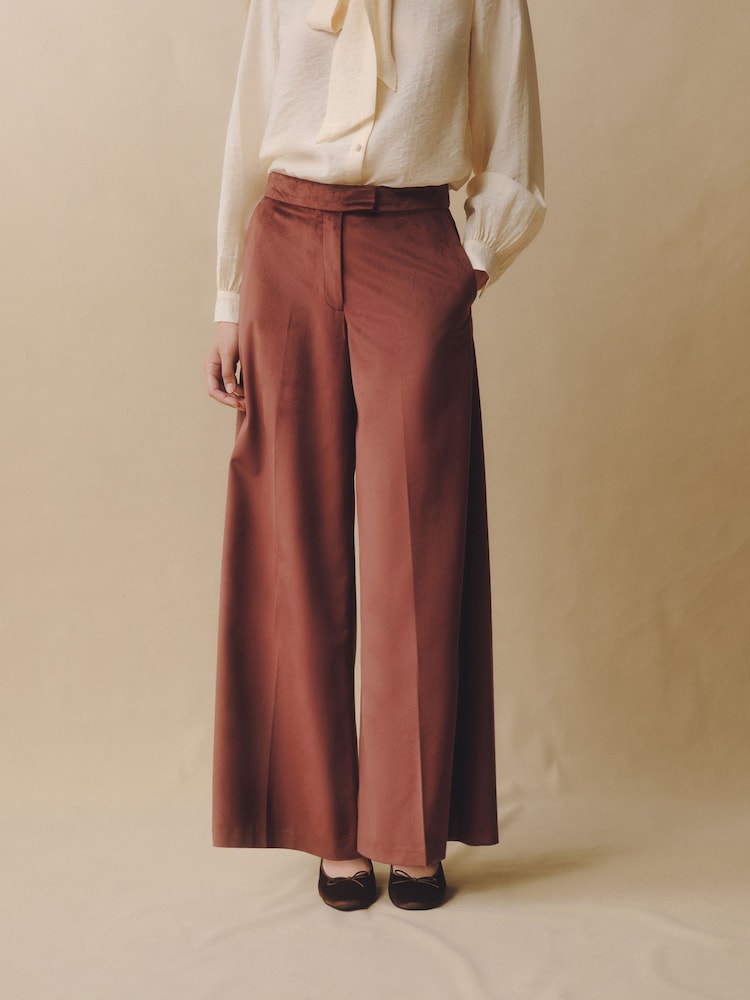Laura Ashley Pink Velvet Wide Leg Trousers - Image 1 of 6 Laura Ashley Pink Velvet Wide Leg Trousers - Image 1 of 6