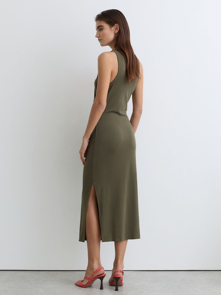 Buy Reiss Khaki Green Lola Jersey Ruched Racer Midi Dress from Next USA