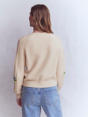 Boden Cream Liv Embroidered Cable Cardigan - Image 4 of 7