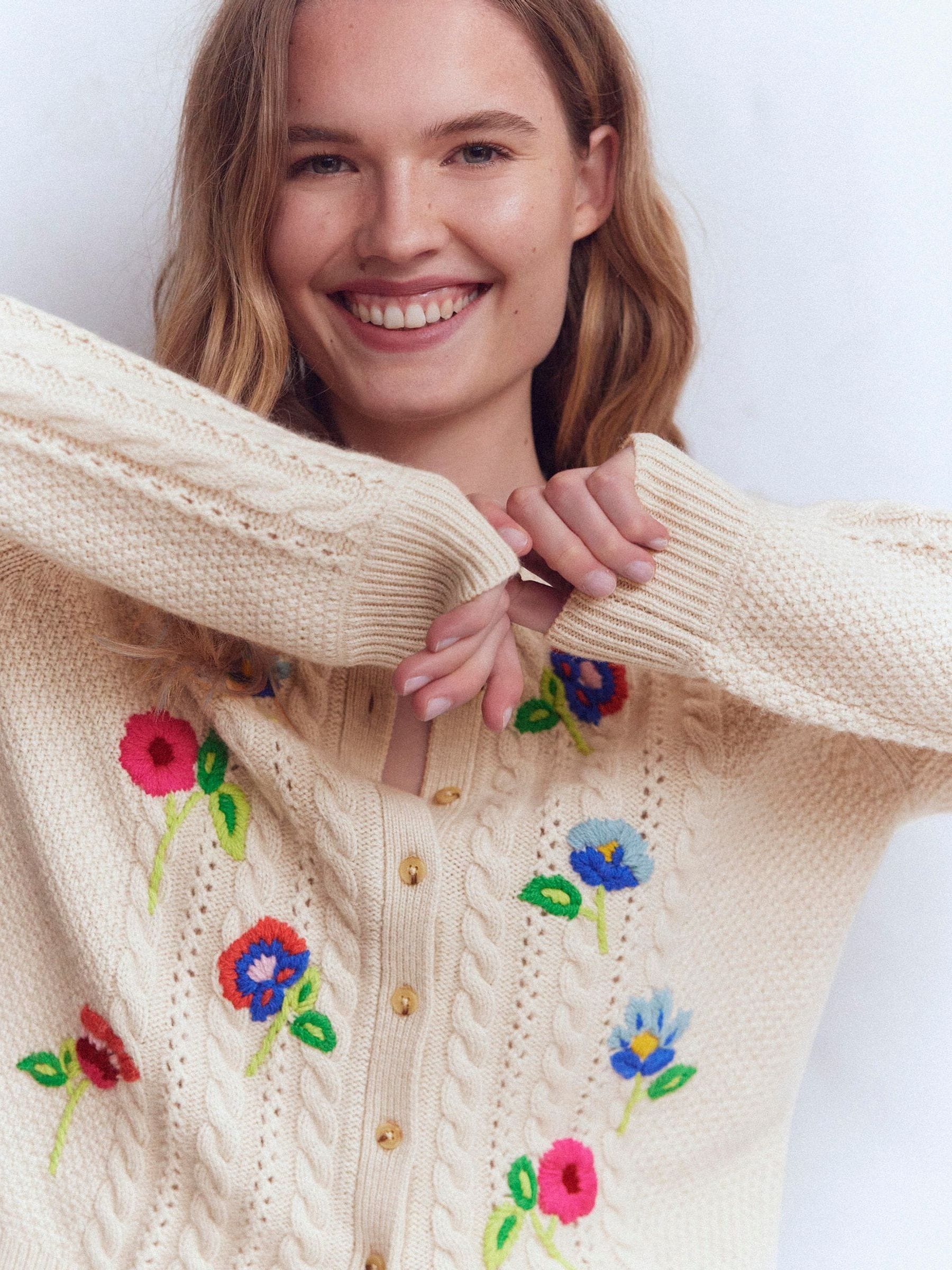 Buy Boden Cream Liv Embroidered Cable Cardigan from Next USA