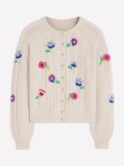 Boden Cream Liv Embroidered Cable Cardigan - Image 6 of 7
