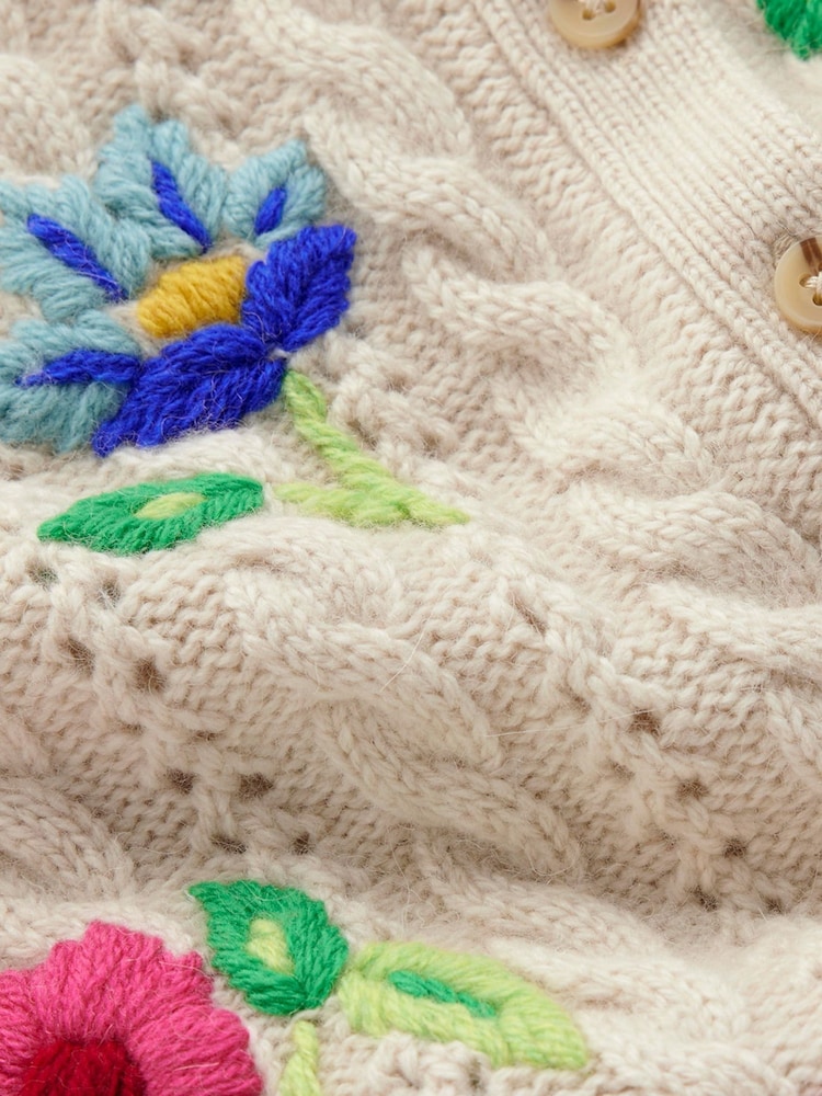 Boden Cream Liv Embroidered Cable Cardigan - Image 7 of 7