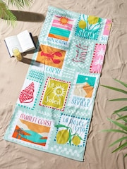 Catherine Lansfield Green Summer Postcards Cotton Beach Towel - Image 1 of 2