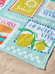 Catherine Lansfield Green Summer Postcards Cotton Beach Towel - Image 2 of 2