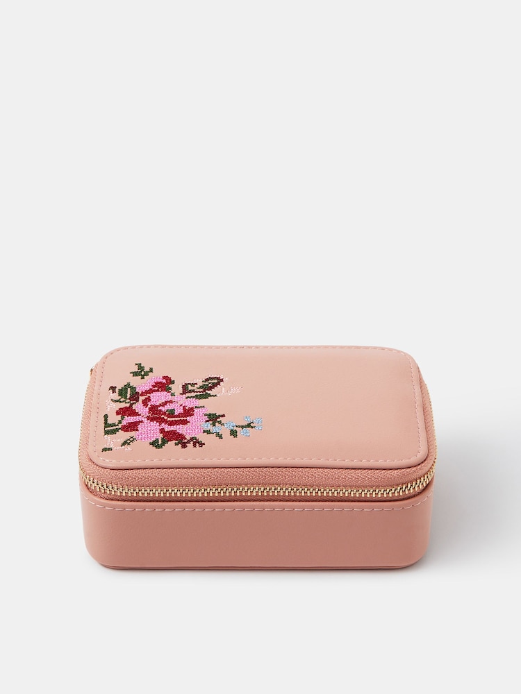 Accessorize Pink Small Floral Embroidered Jewellery Box - Image 1 of 2