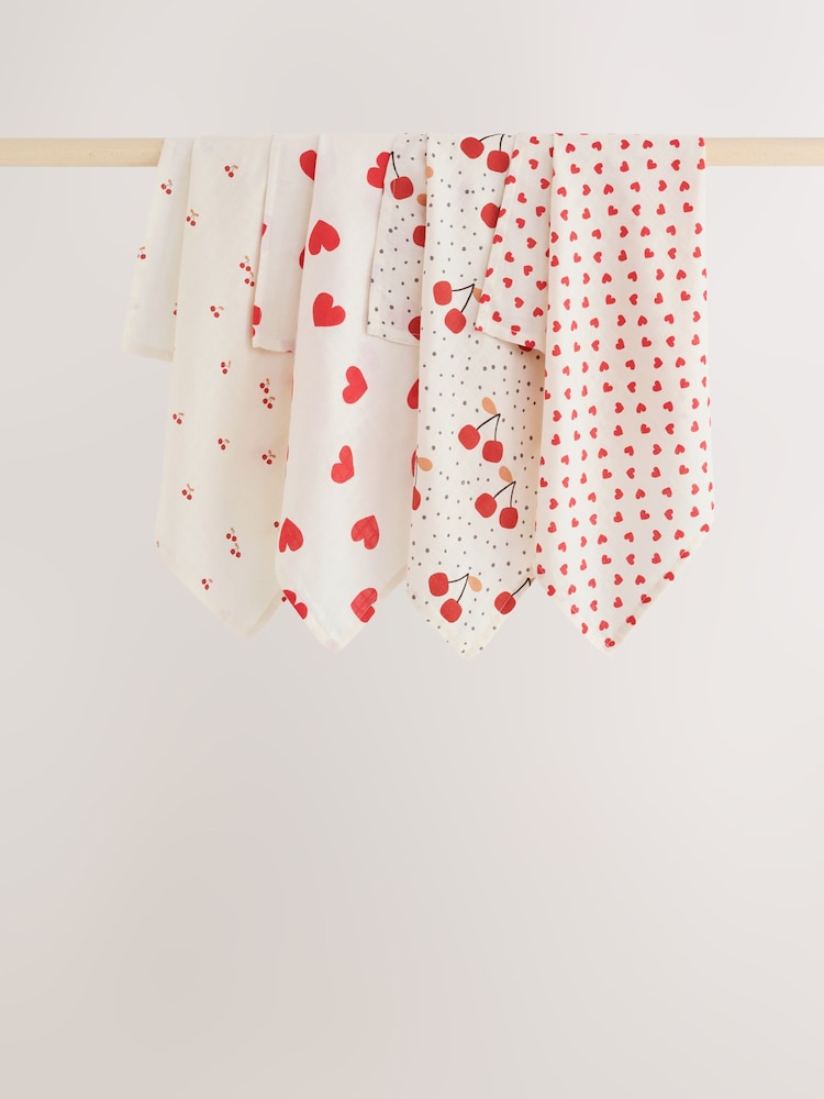 Cherry Hearts Baby Muslins Cloths 4 Pack - Image 1 of 5