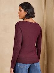 Burgunderrot - Love & Roses Scalloped Boat Neck Long Sleeve Knitted Jumper - Bild 4 von 5