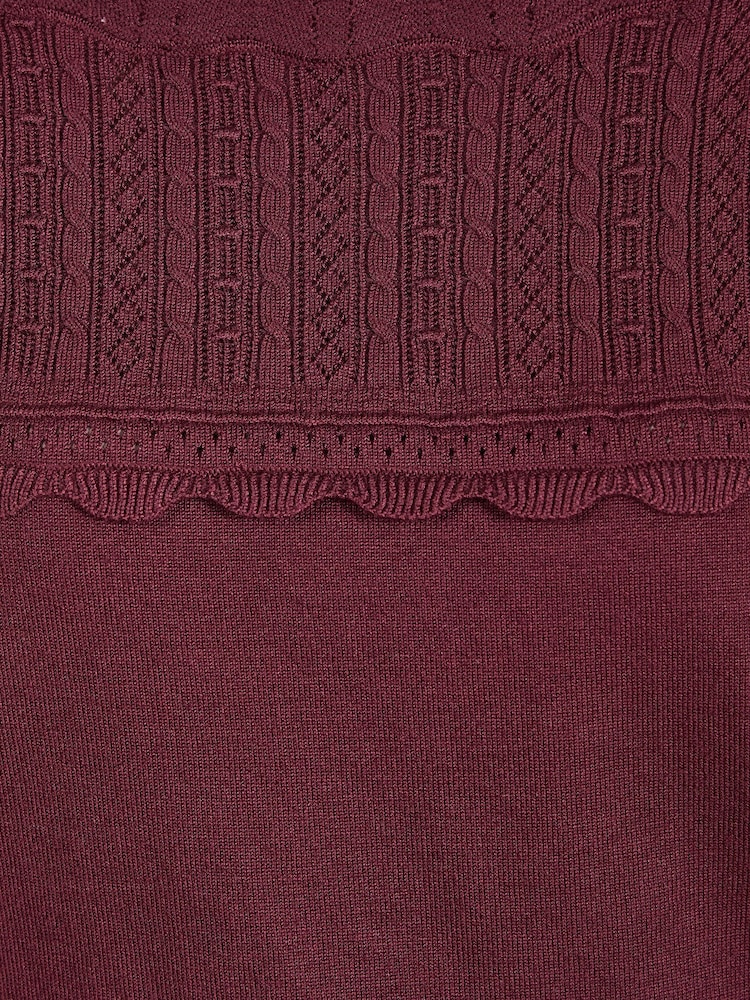 Burgunderrot - Love & Roses Scalloped Boat Neck Long Sleeve Knitted Jumper - Bild 5 von 5