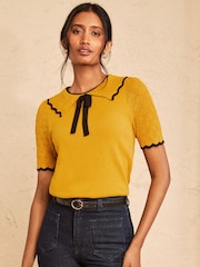 Amarillo - Top de punto con cuello y detalle de lazo "Love & Roses" - Imagen 1 de 4