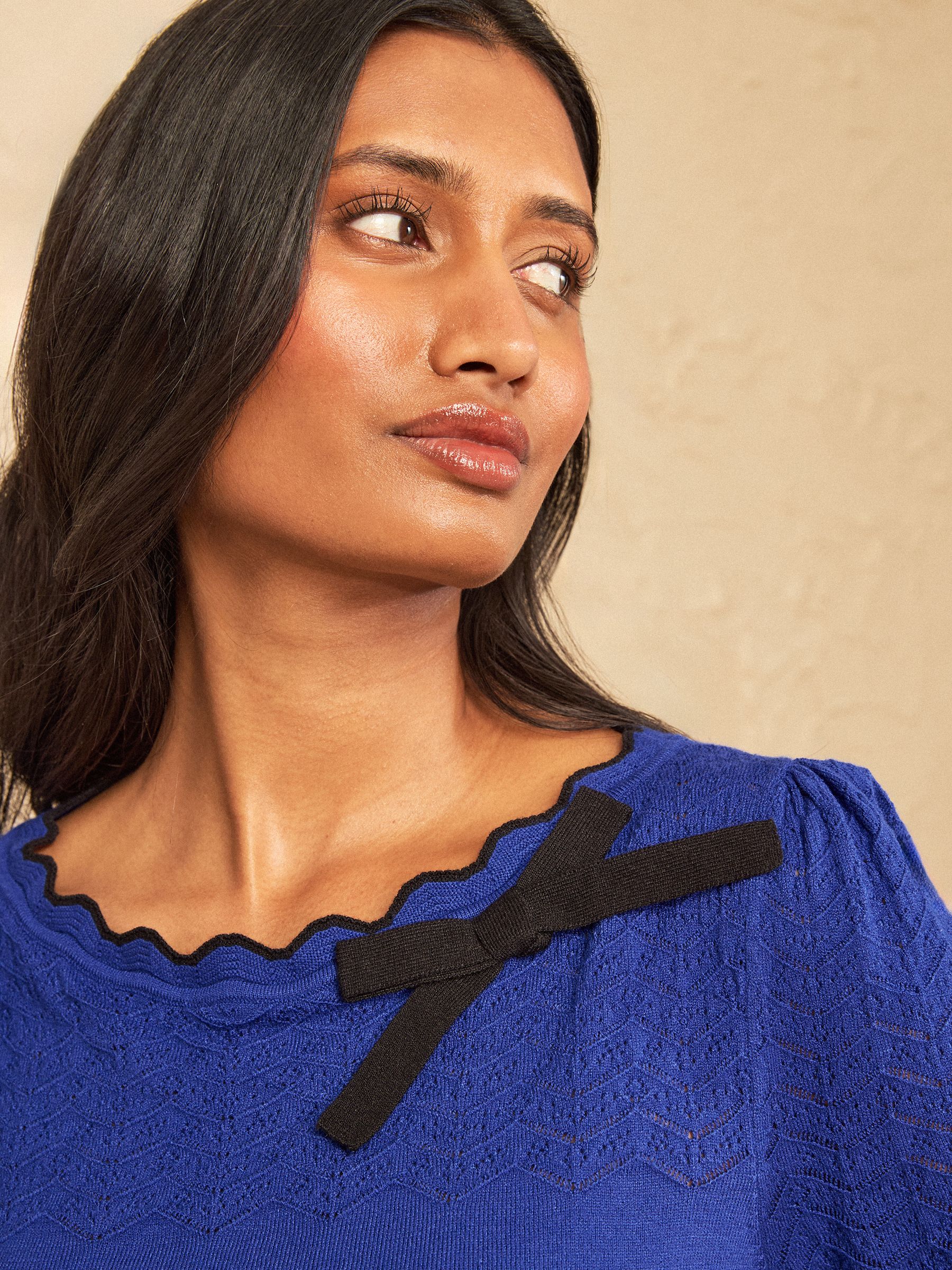 Buy Love & Roses Cobalt Blue Scalloped Bow Detail Short Sleeve