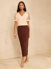 Love & Roses Ivory Sequin Detail Batwing Style V-Neck Knitted Top - Image 3 of 5
