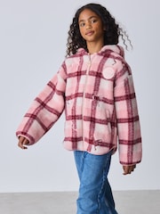 Baker by Ted Baker Pink Check Print Bow Borg Hooded Fleece - Image 1 of 7