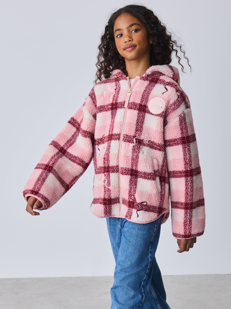 Baker by Ted Baker Pink Check Print Bow Borg Hooded Fleece - Image 1 of 7 Baker by Ted Baker Pink Check Print Bow Borg Hooded Fleece - Image 1 of 7