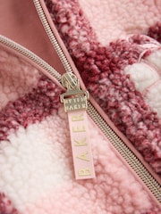 Baker by Ted Baker Pink Check Print Bow Borg Hooded Fleece - Image 13 of 16