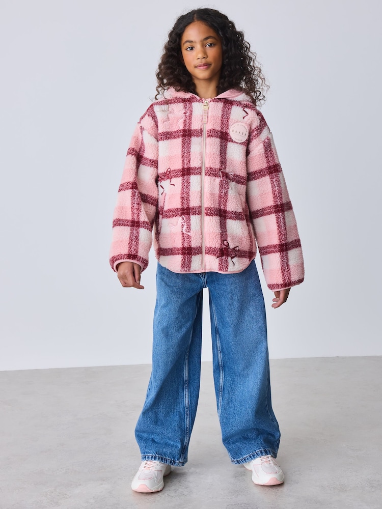 Baker by Ted Baker Pink Check Print Bow Borg Hooded Fleece - Image 2 of 7 Baker by Ted Baker Pink Check Print Bow Borg Hooded Fleece - Image 2 of 7