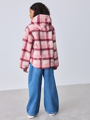 Baker by Ted Baker Pink Check Print Bow Borg Hooded Fleece - Image 3 of 7