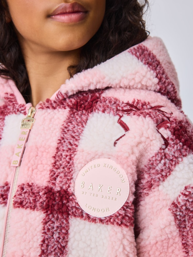 Baker by Ted Baker Pink Check Print Bow Borg Hooded Fleece - Image 7 of 7 Baker by Ted Baker Pink Check Print Bow Borg Hooded Fleece - Image 7 of 7