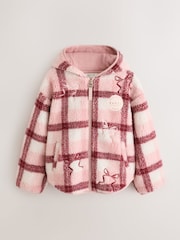 Baker by Ted Baker Pink Check Print Bow Borg Hooded Fleece - Image 8 of 16