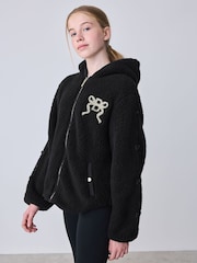 Baker by Ted Baker Black Baker by Ted Baker Zip-Through Hooded Bow Black Fleece - Image 2 of 16