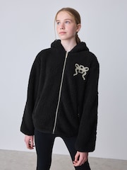Baker by Ted Baker Black Baker by Ted Baker Zip-Through Hooded Bow Black Fleece - Image 3 of 16