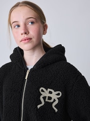 Baker by Ted Baker Black Baker by Ted Baker Zip-Through Hooded Bow Black Fleece - Image 5 of 16