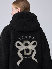 Baker by Ted Baker Black Baker by Ted Baker Zip-Through Hooded Bow Black Fleece - Image 7 of 16