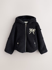 Baker by Ted Baker Black Baker by Ted Baker Zip-Through Hooded Bow Black Fleece - Image 8 of 16