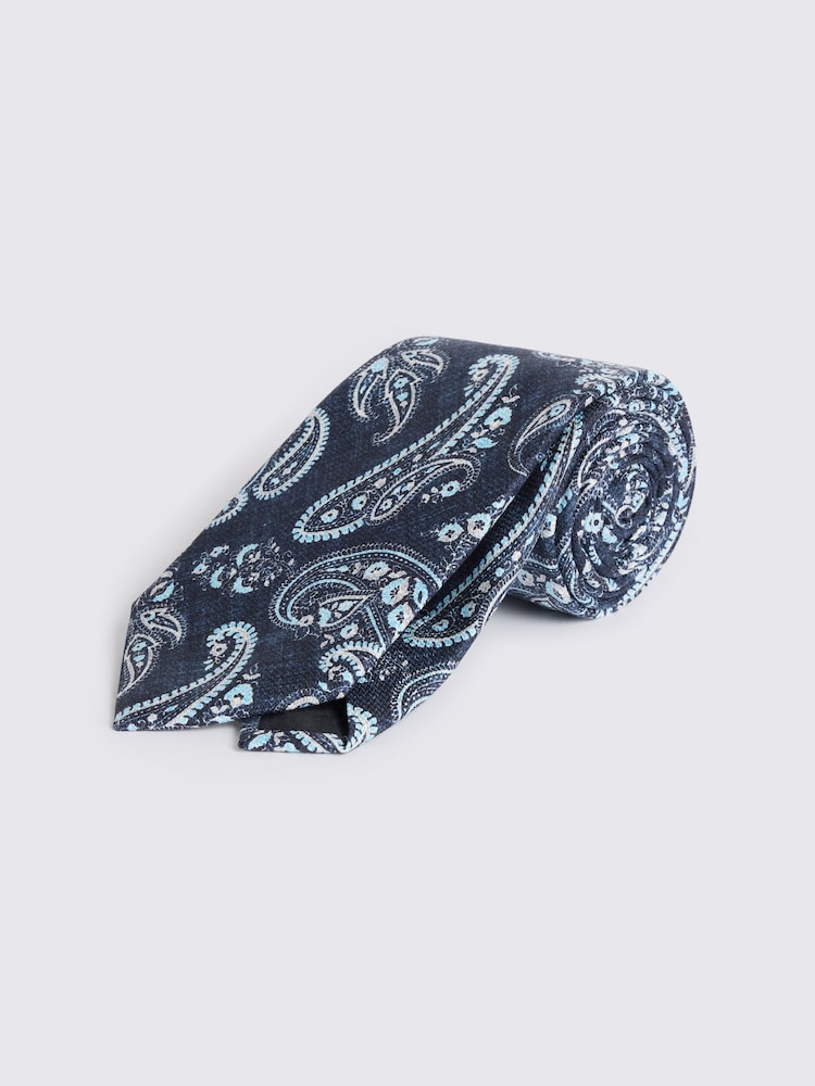 MOSS Blue Bottinelli Silk Paisley Tie - Image 1 of 2 MOSS Blue Bottinelli Silk Paisley Tie - Image 1 of 2