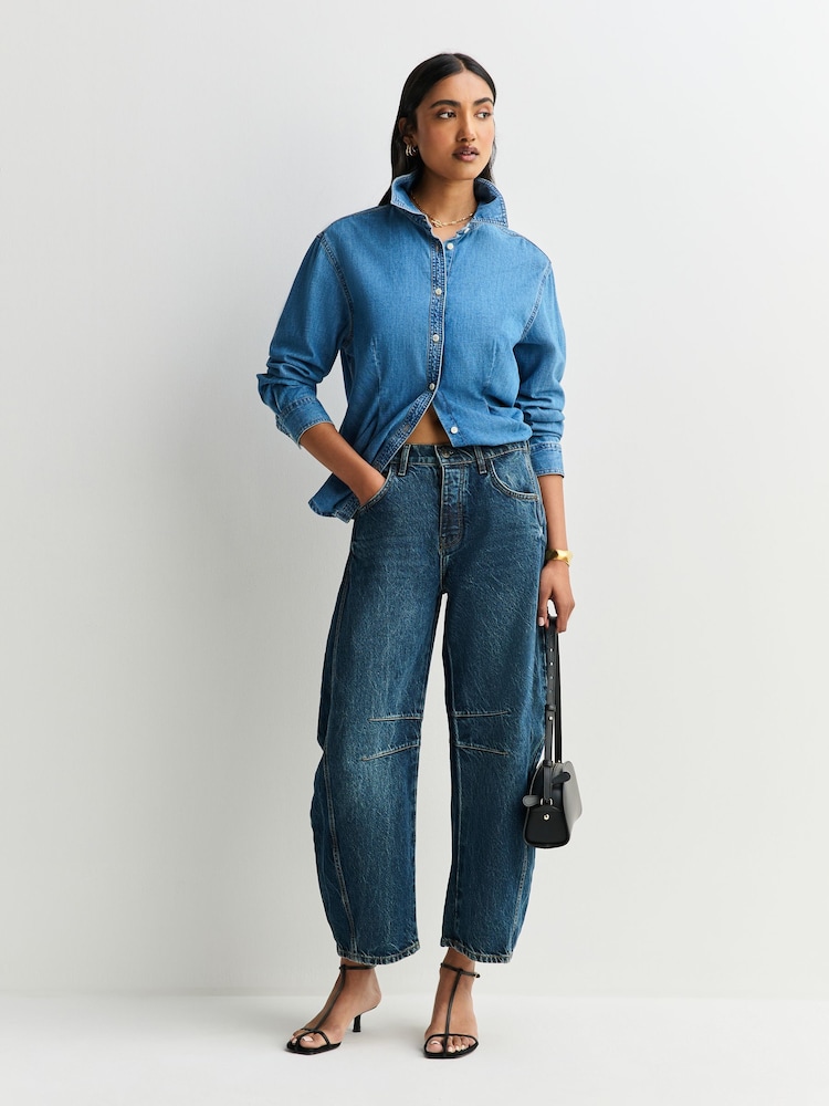 Blau - Free People Good Luck Mid Rise Barrel Jeans - Bild 1 von 5