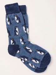 FatFace Blue Penguin Fluffy Socks - Image 1 of 2