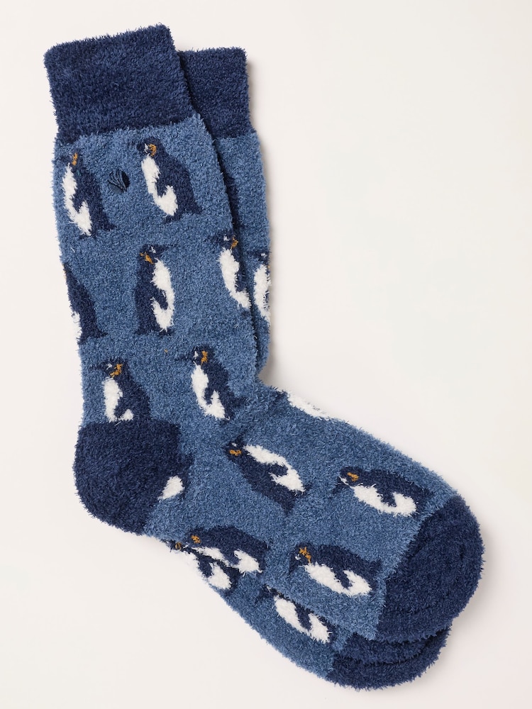 FatFace Blue Penguin Fluffy Socks - Image 1 of 2