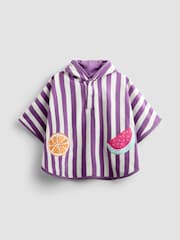 JoJo Maman Bébé Lilac Stripe Fruit Hooded Poncho Towel - Image 1 of 4